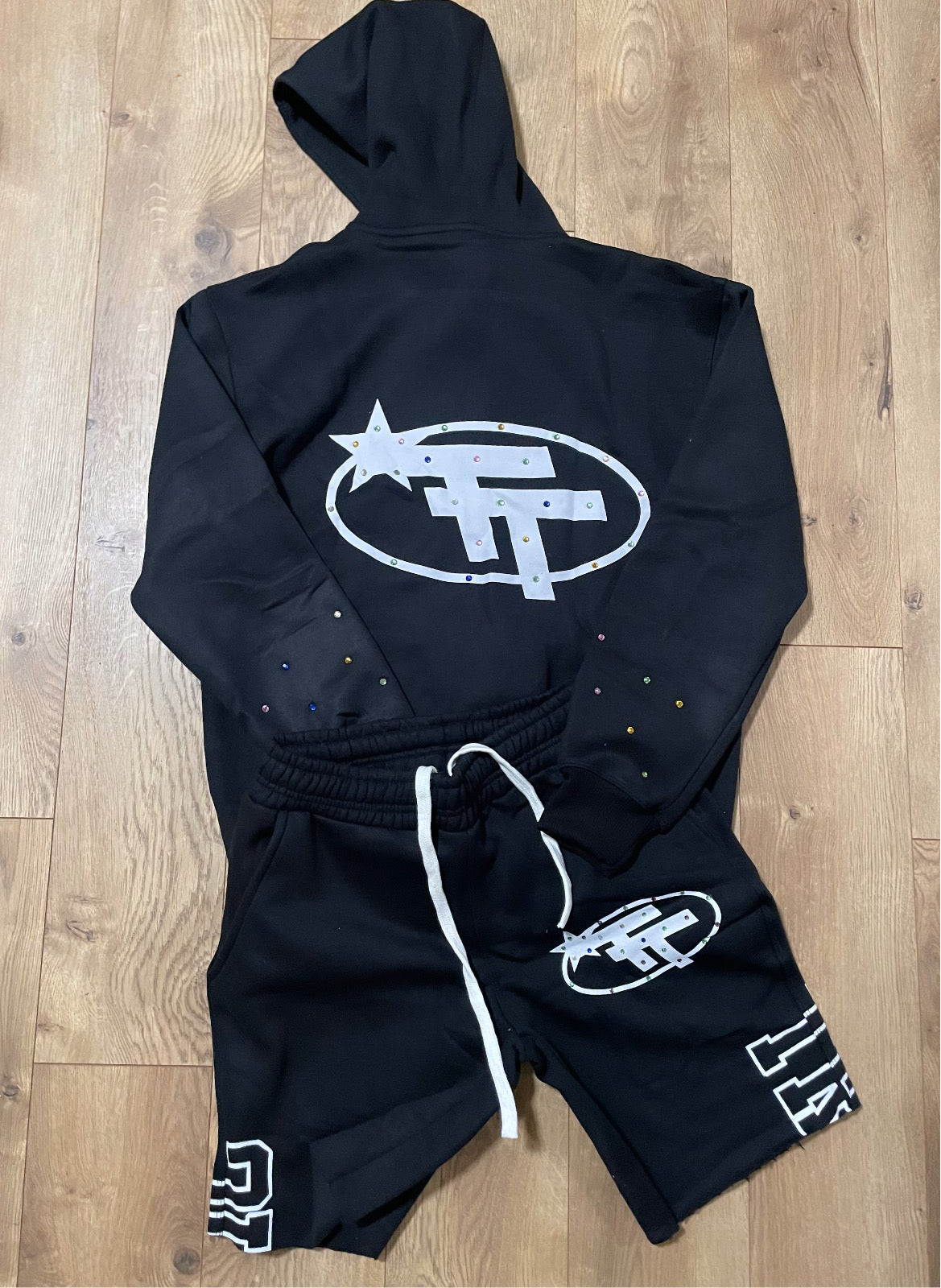 Black Rhinestone Short Set