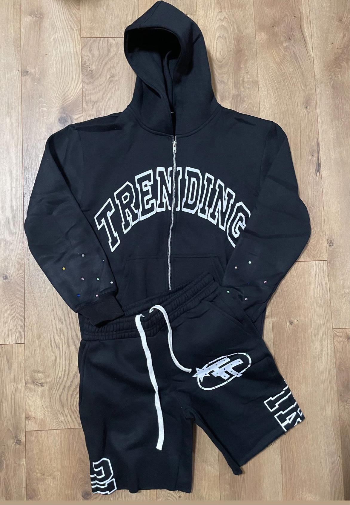 Black Rhinestone Short Set
